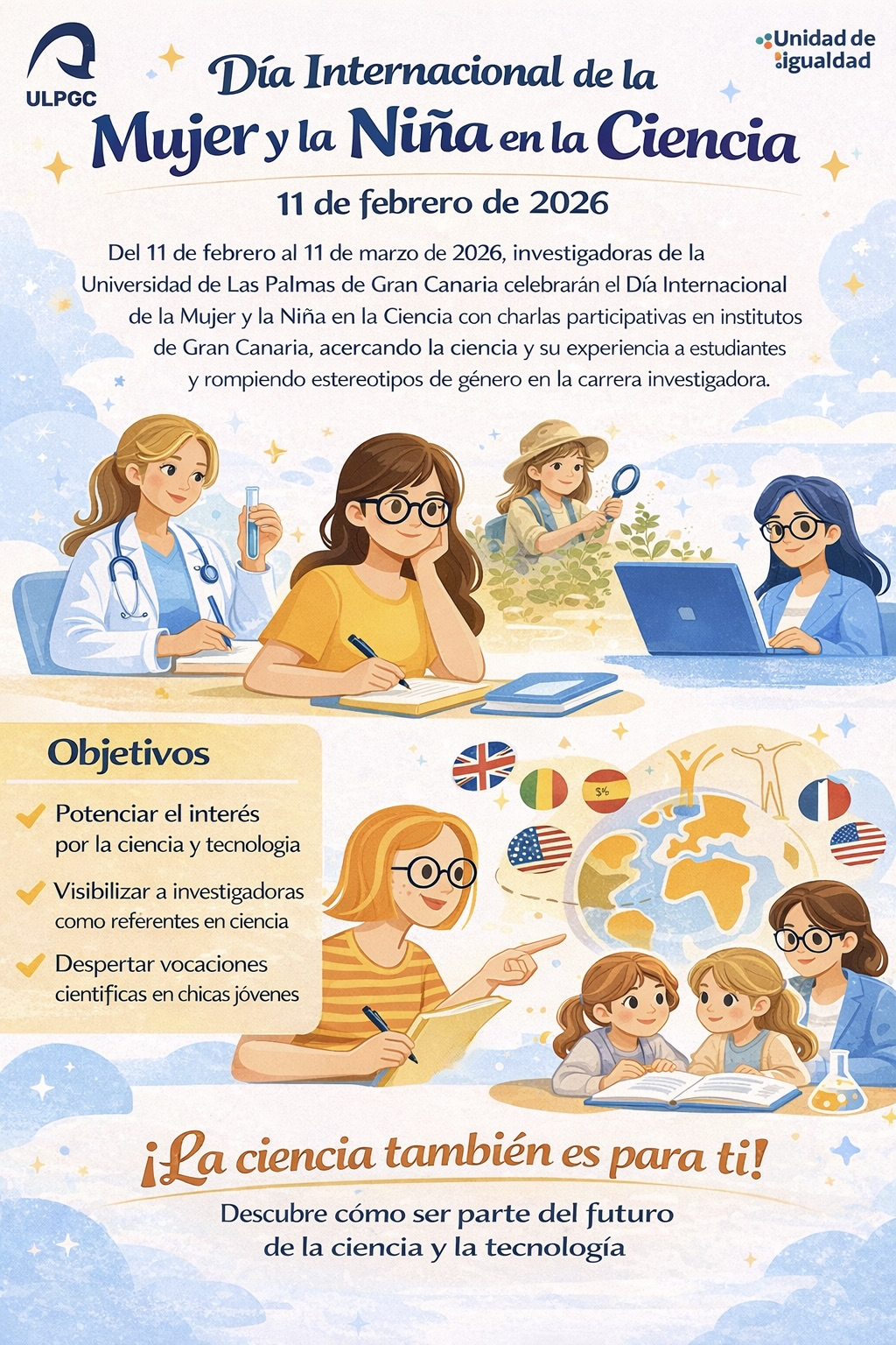 Cartel de la actividad “Una científica se acerca a tu instituto”.